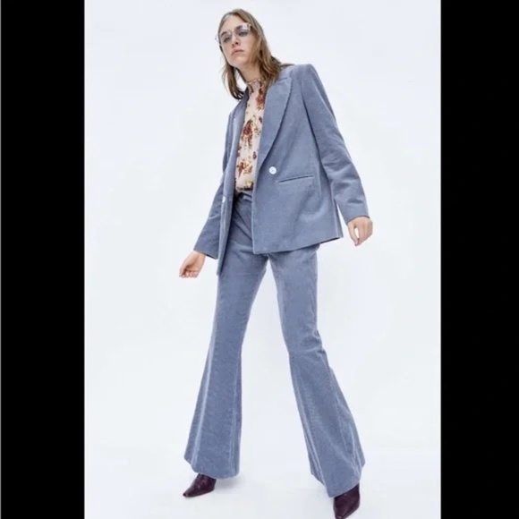 Zara Corduroy double breasted oversized Blazer Blue Gray 16564 - Picture 2 of 12